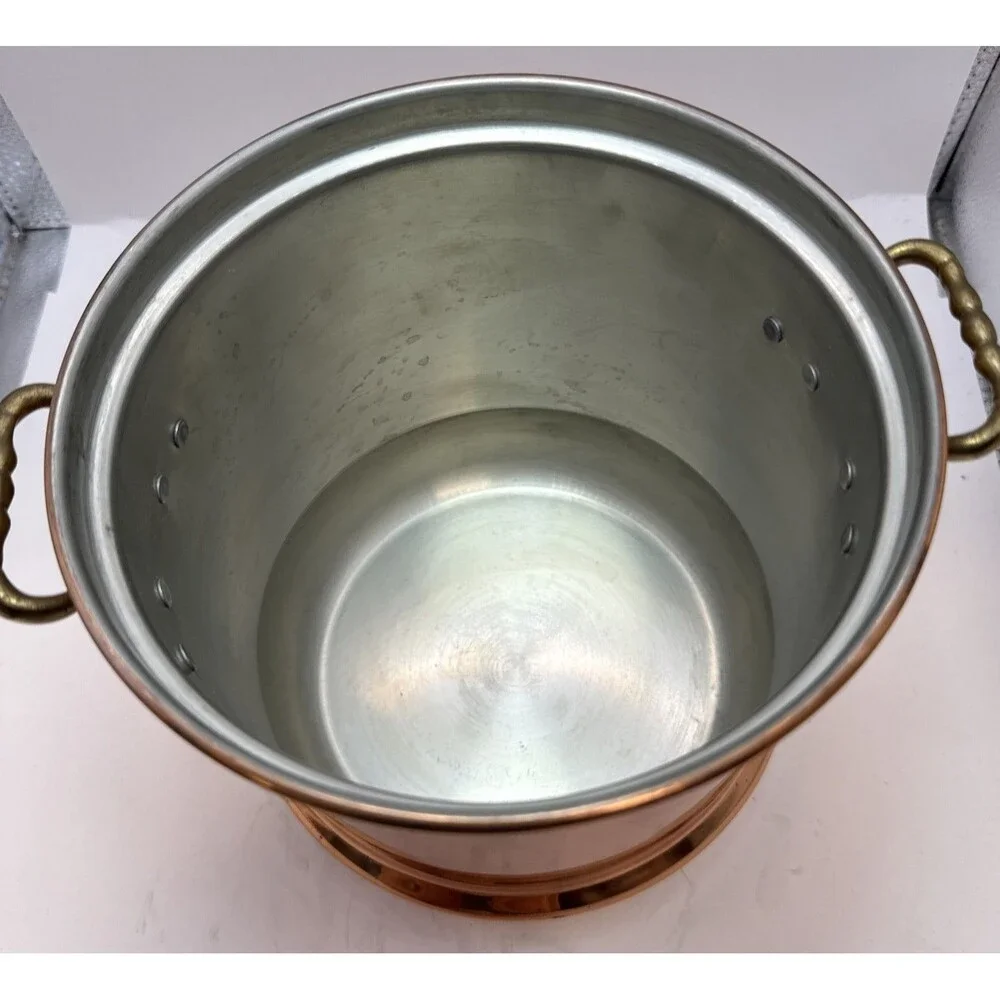 Vintage Copper Storage Canister Stock Pot ice bucket Tin Lining & Brass Handle